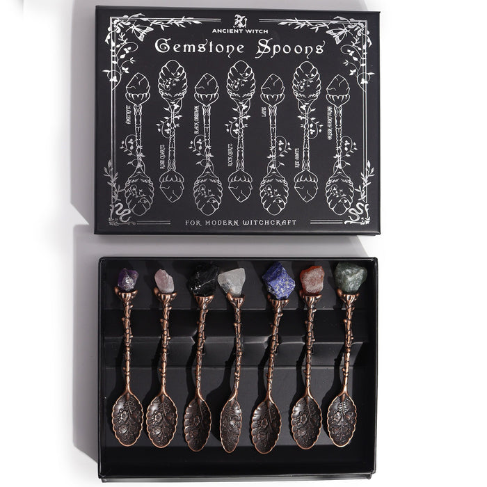 Set of 7 Bronze Gemstone Crystal Witch Spoons 🇬🇧