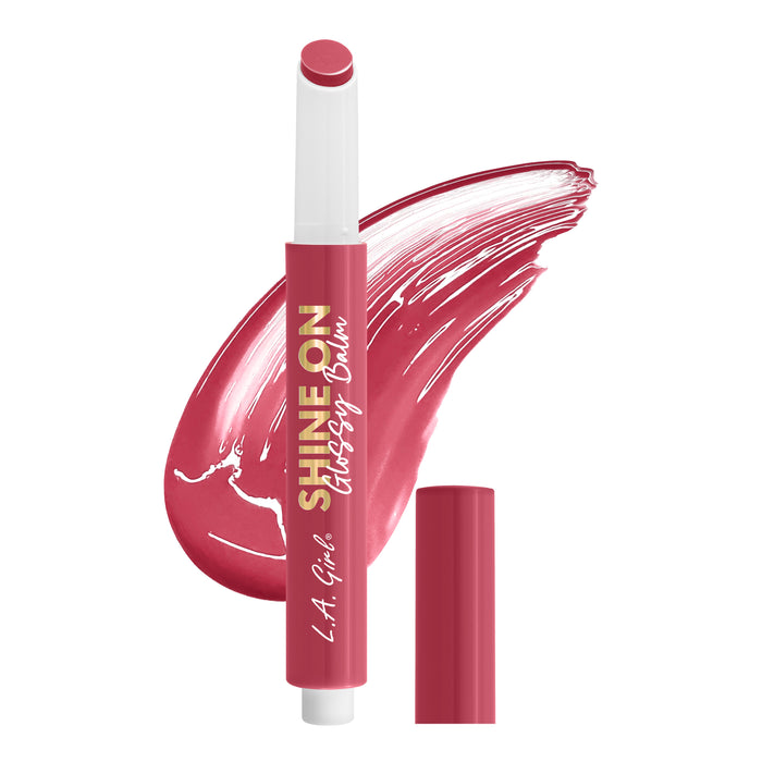 L.A. Girl Shine On Glossy Drama lip gloss with applicator on a white background