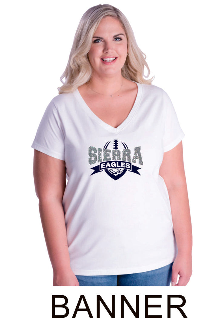 Sierra FOOTBALL Curvy Ladies Tee- 4 designs- Matte or Glitter
