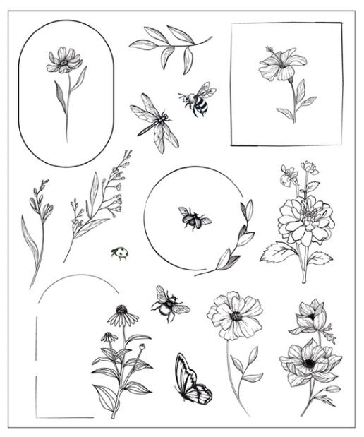 Sizzix - Clear Stamp Set by Willow Wolfe - Floral Frames and Mini Flowers (18pk)). At Embellish Away in Bowmanville Ontario Canada.