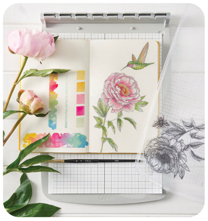 Sizzix - Clear Stamp Set by Willow Wolfe - Flowers and Creatures (7pk). At Embellish Away in Bowmanville Ontario Canada. Example by Willow Wolfe.