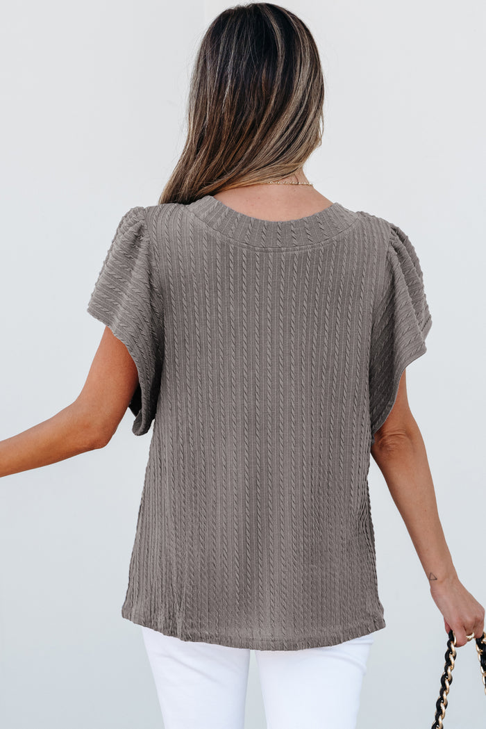 Sleet Solid Color Textured Flutter Sleeve Top 🇺🇸