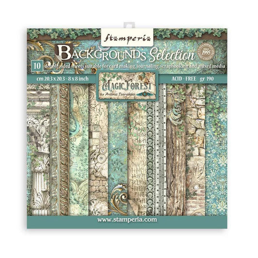 Stamperia - Backgrounds Double-Sided Paper Pad 8"X8" - 10/Pkg - Magic Forest, 10 Designs/1 Each. Available at Embellish Away located in Bowmanville Ontario Canada.