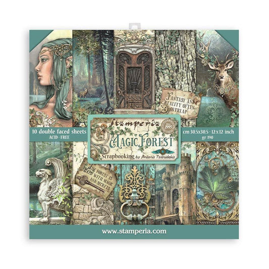 Stamperia - Double-Sided Paper Pad 12"X12" - 10/Pkg - Magic Forest, 10 Designs/1 Each. Start your project off right with the perfect paper for scrapbook pages, greeting cards, bookmarks, gift cards, mixed media and much more! Available at Embellish Away located in Bowmanville Ontario Canada.