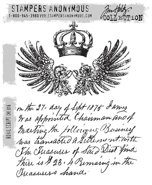 Stampers Anonymous - Tim Holtz - Cling Stamps - Royal Script. Available at Embellish Away located in Bowmanville Ontario Canada.