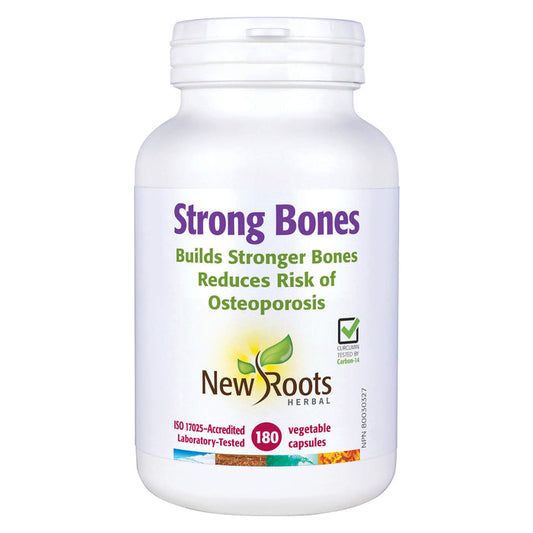 Bottle of New Roots Strong Bones 180 Vegetable Capsules