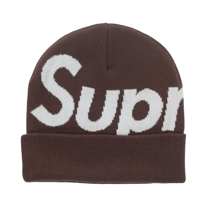 Supreme Big Logo Beanie Brown White FW25
