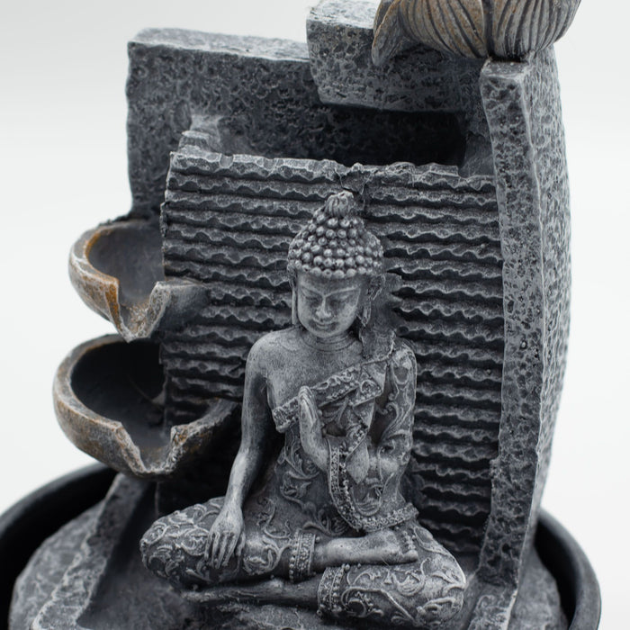 Tabletop Water Feature - 19x19x28cm - Buddha, Lotus Flower Cascading Pots 🇬🇧