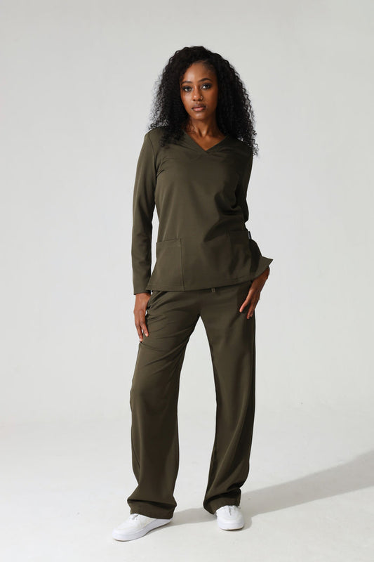 THE LADIES V-NECK LONGSLEEVE TOP - Greens Medi Scrubs South Africa - Premium Medical Uniforms & Apparel - Delivery Across SA