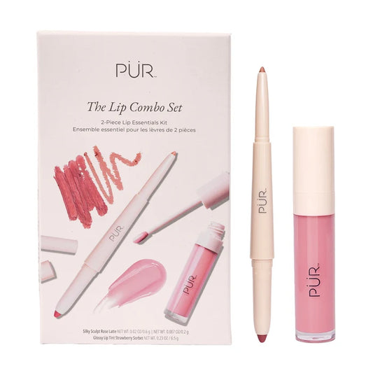 The Lip Combo Set: Strawberry Sorbet Glossy Lip Tint & Rose Latte Silky Sculpt Dual-Ended Lip Liner - boxed set