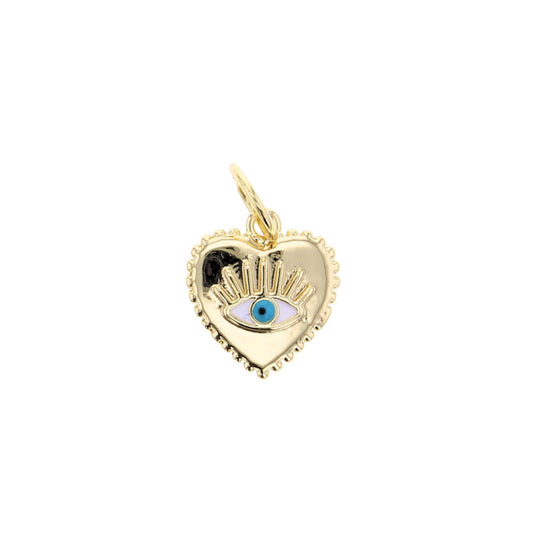 Gold-tone heart evil eye charm pendant with blue enamel eye detail
