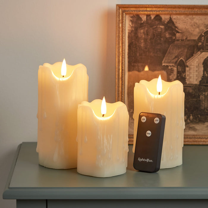 TruGlow® Heavy Dripping Wax LED Pillar Candle Trio