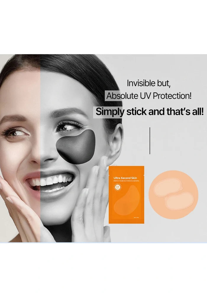 Woman applying sunscreen with a box labeled 'Ultra Broad Spectrum' on a white background.