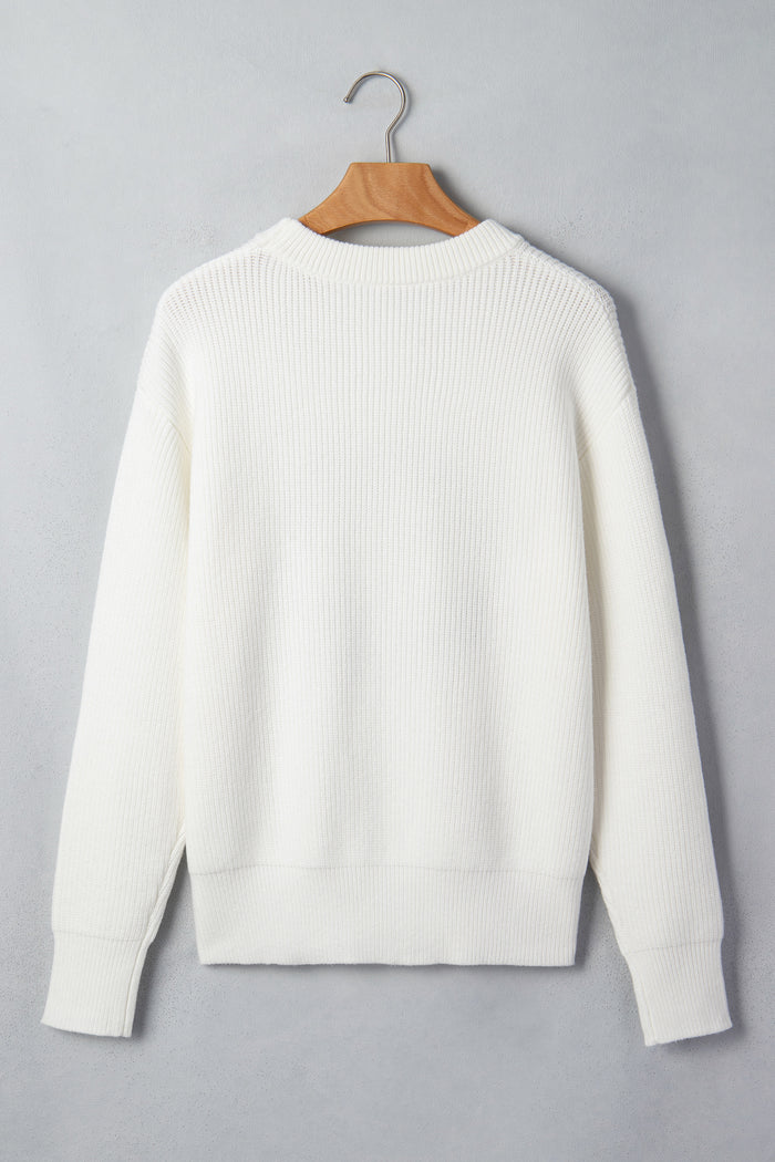 White Christmas Wreath Pattern Round Neck Casual Sweater 🇺🇸