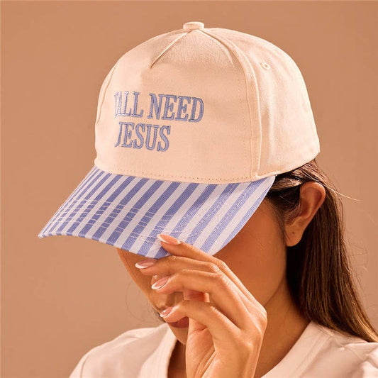 "Y'all Need Jesus" Stripe Baseball Cap | Pink