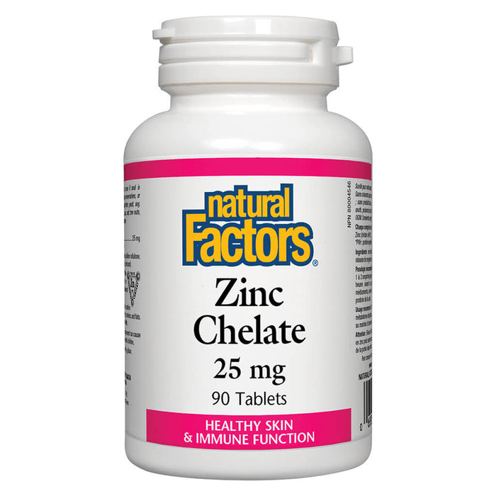 Bottle of Natural Factors Zinc Chelate 25 mg 90 Tablets