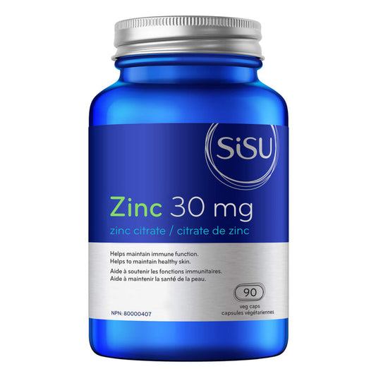 Bottle of Sisu Zinc Citrate 30 mg 90 Vegetable Capsules